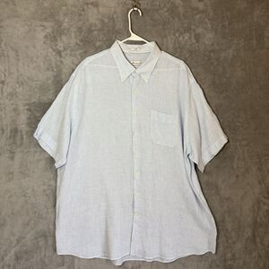 Peter Millar Shirt XXL 100% Linen Crown Cool Blue White Striped Short Sleeve Men
